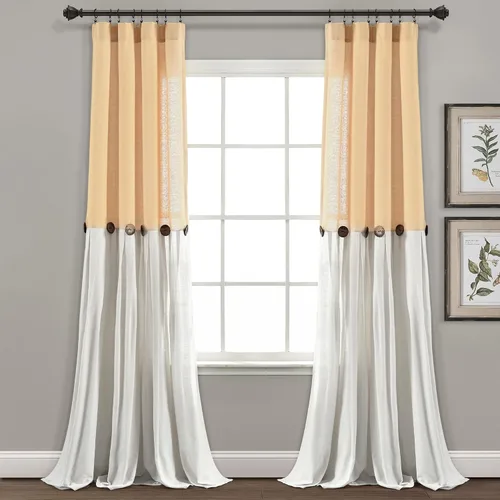 Vista 23 de Lush Decor - Cortinas de lino con botones de estilo granja, panel individual, diseño plisado de dos tonos de 40 pulgadas de ancho x 108 pulgadas