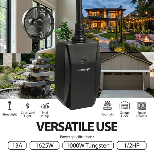 Vista 5 de Fosmon WavePoint - Interruptor de salida eléctrica inalámbrica con control remoto para exteriores, resistente a la intemperie, con enchufe de 3