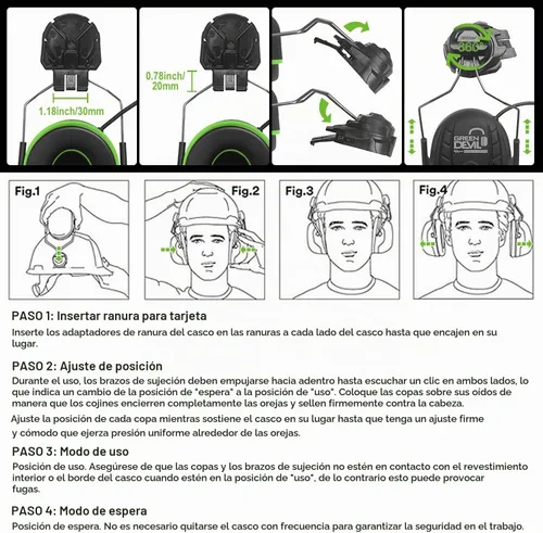 Vista 6 de GREEN DEVIL Orejeras de protección auditiva Bluetooth para casco de seguridad, accesorio montado en casco duro