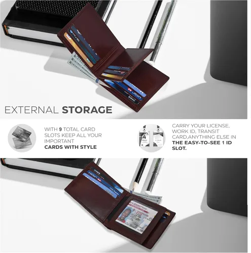 Vista 4 de Carteras RFID delgadas para hombres - Cartera de bolsillo frontal de piel genuina
