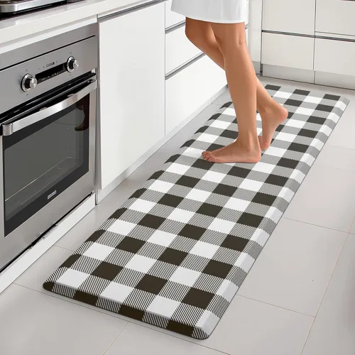 Vista 9 de MAYHMYO Tapete de cocina bohemio, antifatiga, étnico, acolchado, color naranja y azul, alfombras de cocina antideslizantes para cocina, suelo