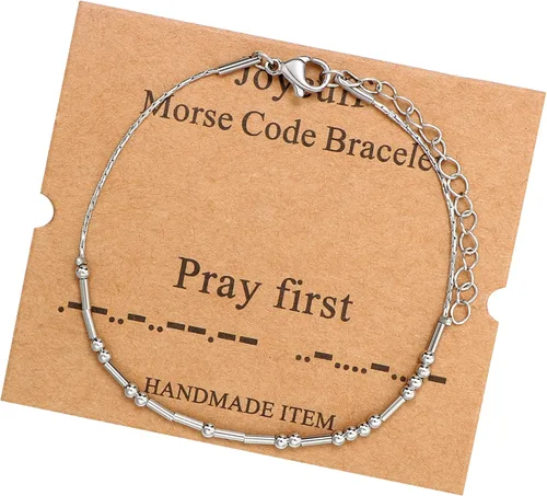 Vista 108 de JoycuFF Pulseras inspiradoras de código morse para mujeres, cuentas de plata, joyería con mantra de motivación, regalos para ella