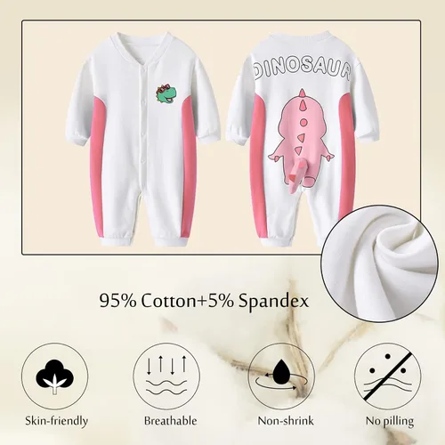 Vista 4 de TONWHAR Mameluco unisex de manga larga para bebé, overol de algodón de una pieza con estampado animal para niños y niñas
