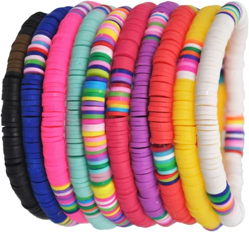 Vista 4 de EXCEART 20 pulseras de arcilla elástica de 0236in con cuentas de arco iris pulsera bohemia de arcilla