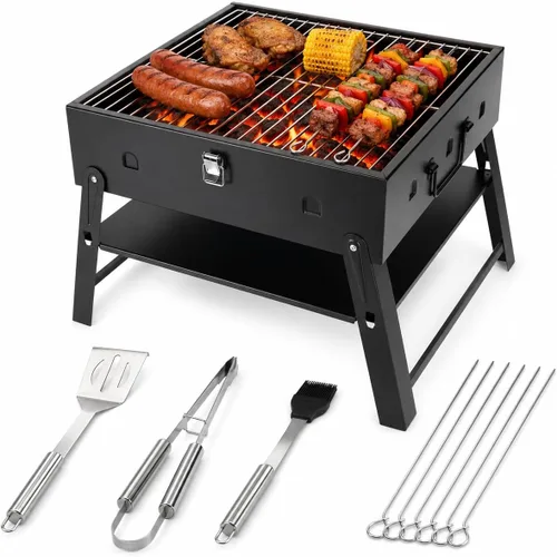 Vista 10 de Pequeña parrilla de carbón portátil para barbacoa: Mini parrillas plegables
