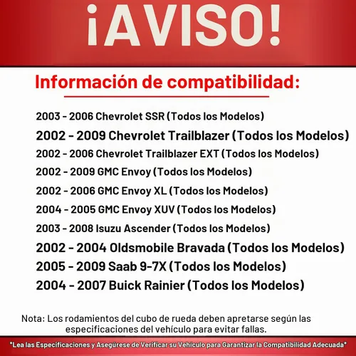 Vista 2 de MotorbyMotor 513188 Cojinete de rueda delantera y conjunto de cubo de 6 orejetas con ABS compatible con Chevy Trailblazer SSR, GMC Envoy, Buick