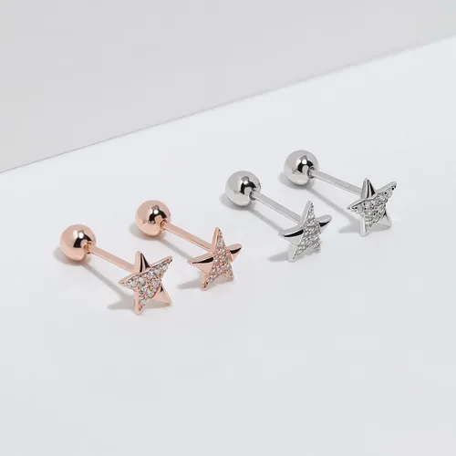 Vista 5 de Meissa Aretes de bola de rosca para mujer, plata de ley 925, delicados y bonitos aretes de estrella para múltiples piercings