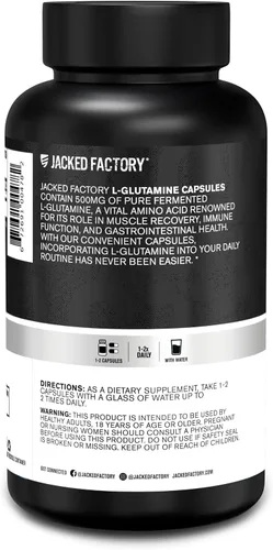 Vista 8 de Jacked Factory Cápsulas de L-Glutamina de 500 mg – Suplemento vegano de L-glutamina fermentada para recuperación muscular después del entrenamiento