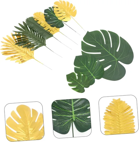 Vista 7 de 77 piezas de hojas de tortuga simuladas, plantas tropicales falsas, tallos de hojas verdes, tallos de palma sintética, plantas fronds, decoración