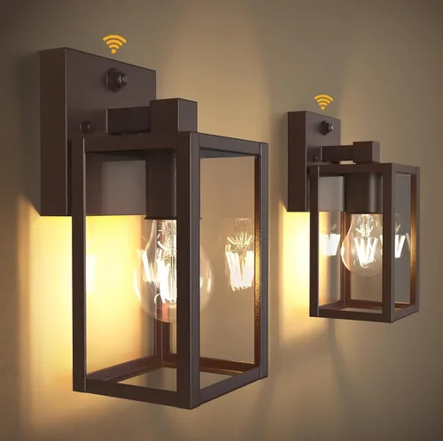 Vista 10 de Faroles de pared para exteriores de atardecer a amanecer, accesorios de pared con sensor para casa, lámpara de porche resistente al óxido, lámpara