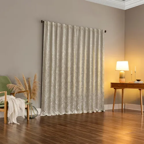 Vista 2 de Sun Zero Ambridge - Juego de 2 paneles de cortinas con pestañas traseras de aspecto plisado con diseño de hojas botánicas bordadas, 100 % opacas, 50