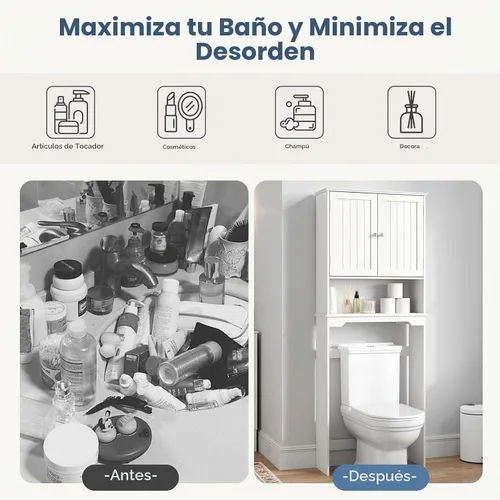 Vista 7 de DUMOS Gabinete de almacenamiento sobre el inodoro con puertas dobles Blanco luminoso