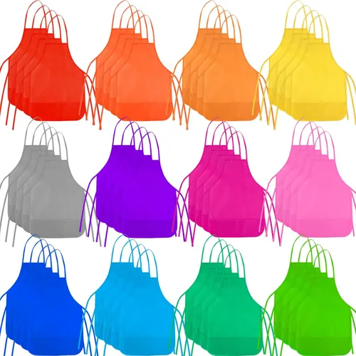 Vista 16 de 12 piezas de delantales para niños de color rojo rosa con 2 bolsillos amplios para arte, actividades de pintura, manualidades en la cocina Rosa Rojo