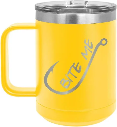 Vista 11 de BITE ME Negro 15 oz Taza de café w/tapa deslizante Taza de café de viaje aislada Ideas de regalos de cumpleaños o Navidad de mujeres u hombres