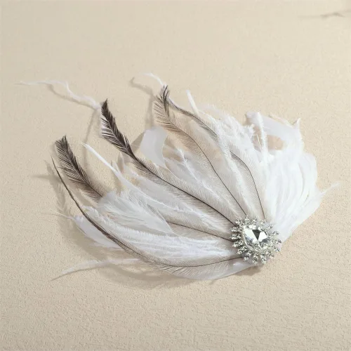 Vista 5 de Pinza para el pelo con plumas de los años 20 para novia, diseño de plumas blancas de cristal, tocado de los años 20, fiesta de graduación, festival