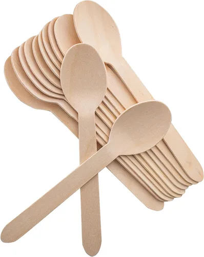 Vista 8 de Tenedores de madera desechables, paquete de 100 unidades, 6.5 pulgadas de longitud, biodegradables, utensilios de madera natural, ideales