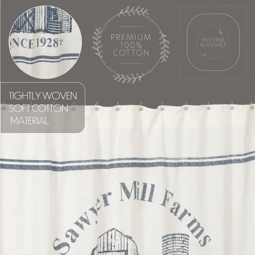 Vista 4 de VHC Brands Sawyer Mill - Cortina de ducha azul, 72 x 72 pulgadas Cortina de ducha Granero