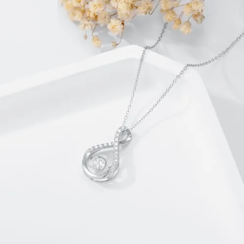 Vista 3 de Collar con colgante infinito para mujer, plata de ley 925, collares de piedra natal brillante, aniversario, cumpleaños, joyería fina, regalos