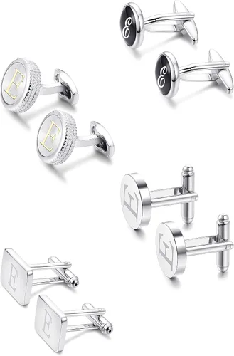 Vista 3 de LOYALLOOK 4 pares de gemelos con inicial para hombre, diseño de letras, diseño de alfabeto, para negocios, boda, día del padre