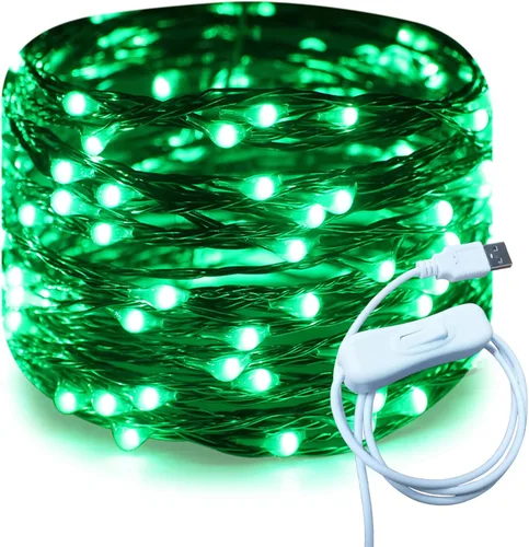 Vista 12 de RUICHEN Guirnalda de luces LED USB de 20 pies con interruptor de encendido/apagado, luces de alambre de cobre impermeables para dormitorio, pared