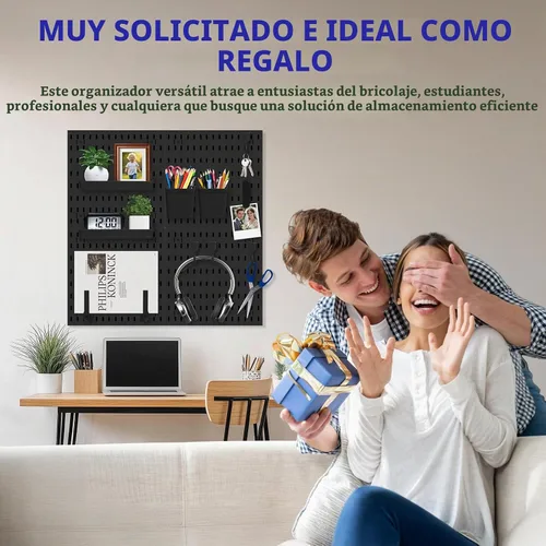 Vista 7 de Kit de Combinación de Tablero Perforado, Organizador de Pared Modular Blanco de Tablero Perforado con 4 Tableros Perforados y Accesorios Colgantes