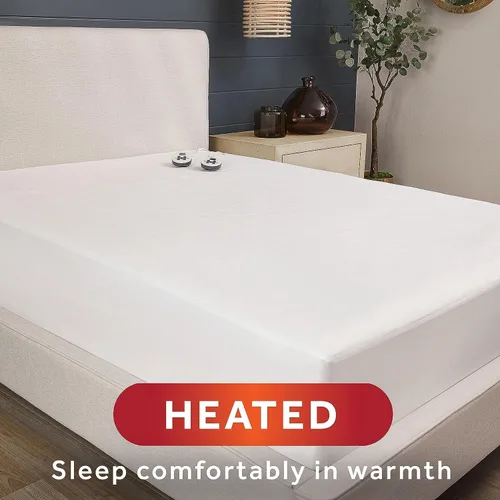 Vista 4 de Sunbeam Restful - Protector de colchón con calefacción, 12 ajustes de calor, apagado automático, lavable a máquina, tamaño King, color blanco