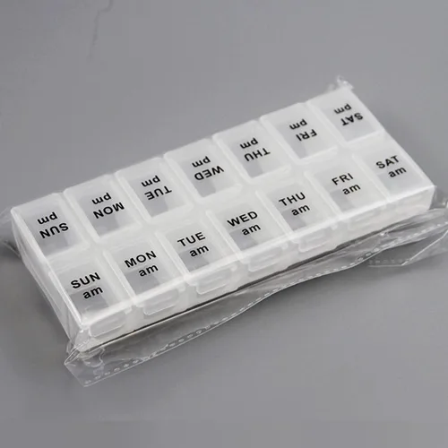 Vista 5 de Paquete de 2 pastilleros OPP transparentes diarios, organizador semanal de píldoras 2 veces al día para pastillas, suplementos y medicamentos