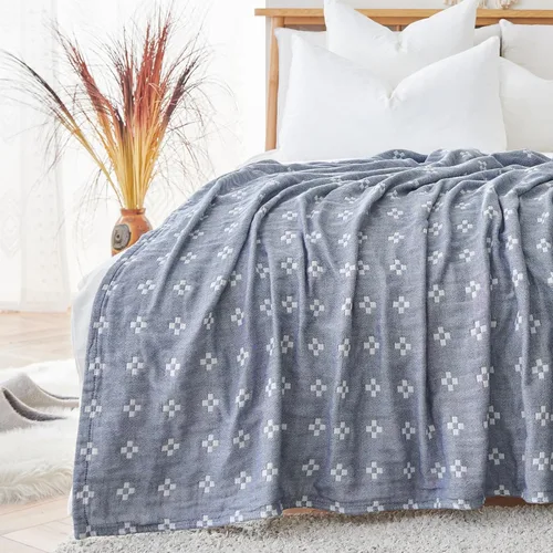 Vista 13 de jinchan Boho Manta de muselina 100% algodón 50x60, ligera de 3 capas, azul, reversible, lavable, transpirable, geométrica, con patrón de rayas