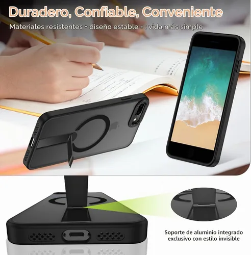 Vista 2 de Funda para iPhone 8 Plus, funda para iPhone 7 Plus, soporte magnético integrado [compatible con Magsafe] Funda protectora translúcida a prueba