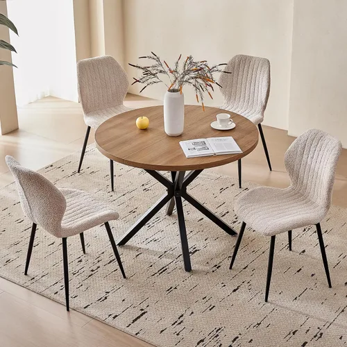 Vista 6 de Juego de mesa de comedor redonda de 39 pulgadas para 4, mesa Beige