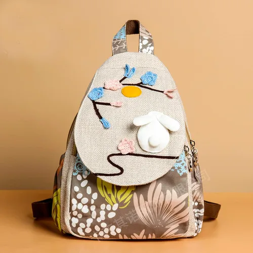 Vista 60 de HUANGGUOSHU Mochila de algodón tejida de algodón bohemio con bordado de lona estilo bohemio con múltiples bolsillos retro linda mochila cartera