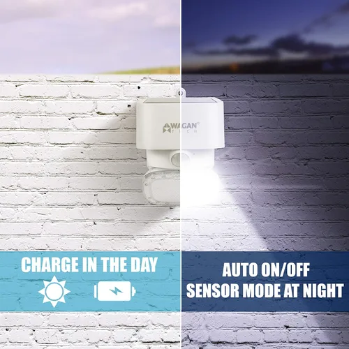 Vista 5 de Wagan EL8569 2000 lúmenes luz solar de pared solar al aire libre luz LED impermeable sensor de movimiento luces de seguridad brillante solar