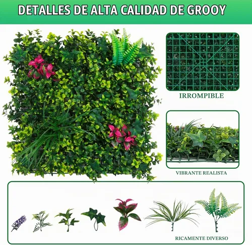 Vista 2 de Grooy Paneles Enrollables de Boj, Pared de Césped 20"x20" (6 PCS), Fondo de Césped, Pantalla de Privacidad, Decoración de Pared Verde Protegida