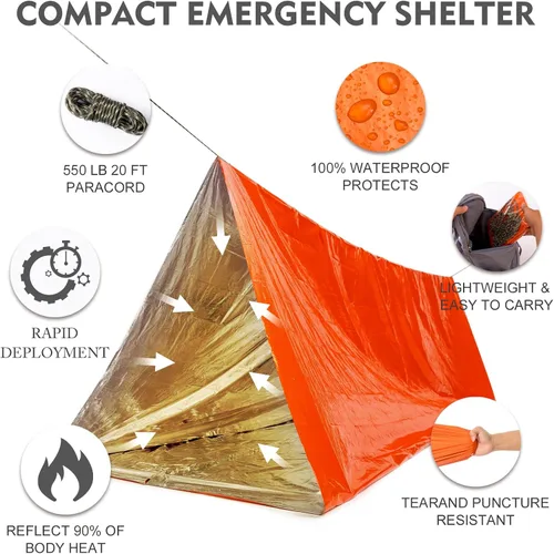 Vista 2 de ANLOKE Tienda de supervivencia de emergencia Refugio - Kit de supervivencia para tienda de campaña de tubo de emergencia Mylar para 2 personas