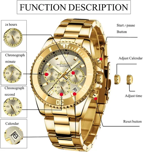 Vista 6 de Relojes para hombre cronógrafo acero inoxidable impermeable fecha analógica de cuarzo de negocios relojes de pulsera