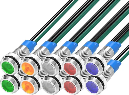 Vista 8 de Gebildet 6mm 3V-4.5V-5V-6V-7.5V-9VDC lámpara de señal impermeable con cable, luz indicadora LED metálica de ahorro de energía (5 piezas x LED rojo)