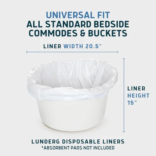Vista 5 de Lunderg Commode Liners - Paquete económico de 50 unidades de ajuste universal - Forros de inodoro de grado médico desechables para silla de inodoro