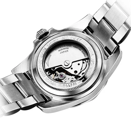Vista 5 de LOREO Reloj automático para hombre GMT plata acero inoxidable zafiro cristal azul giratorio bisel azul esfera azul