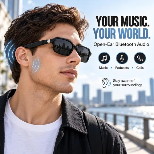 Vista 8 de GenXenon AI Smart Glasses for Men Women, Fashion Bluetooth Audio Glasses Black