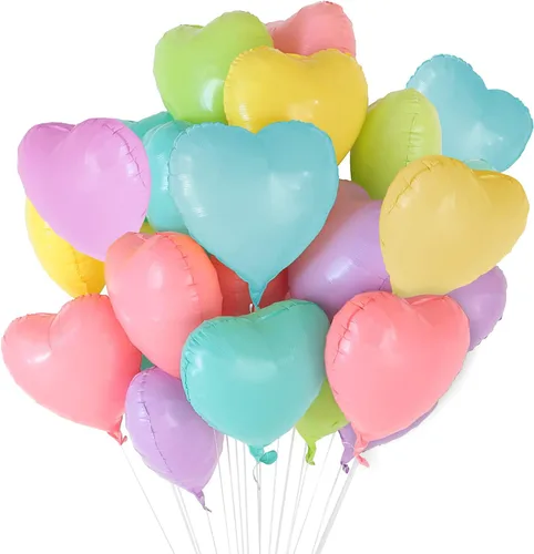 Vista 25 de 100 globos en forma de corazón de 5 pulgadas, globos de aluminio de Mylar de papel de aluminio para decoración de mujeres y niñas, día de San