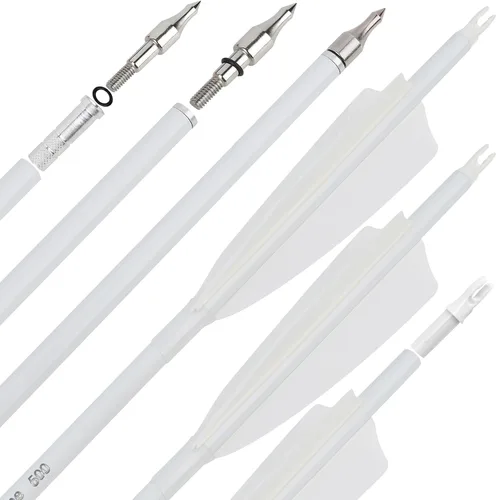 Vista 10 de Flechas de carbono de 31 pulgadas, flechas de caza de tiro con arco de color fluorescencia, 500 600 espina dorsal con plumas, flechas de práctica