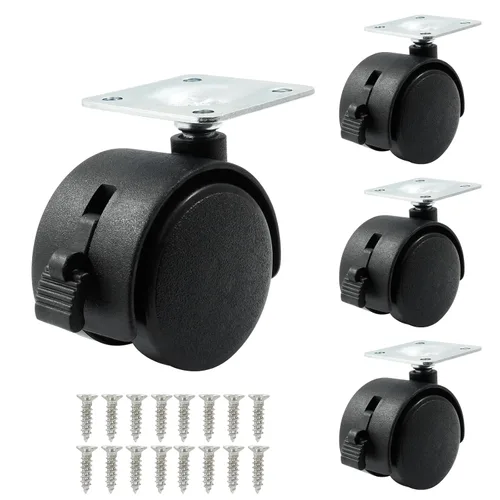 Vista 10 de 4 piezas de ruedas giratorias de 1 pulgada, ruedas de placa de nylon negro, ruedas giratorias de placa resistente de repuesto para muebles, carro