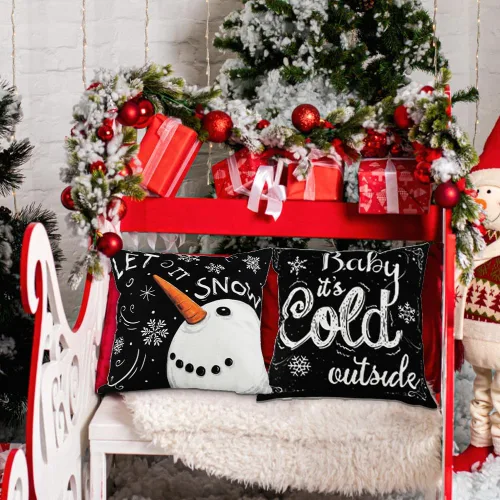 Vista 7 de Vellibring - Fundas de almohada de Navidad - 45.7 x 45.7 cm, diseño de copo de nieve, muñeco de nieve, árbol, decoraciones de Navidad, funda