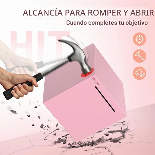 Vista 4 de hizgo Alcancía para adultos, banco de acero inoxidable debe abrirse, rosa