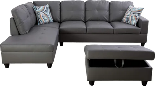Vista 16 de Otomana de almacenamiento de cuero regenerado 37 x 24.5 x 16.5 pulgadas de alto para apartamento, casa, sala de estar, oficina (negro, otomano)