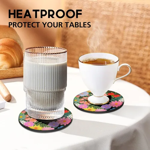 Vista 6 de Swooflia Posavasos para bebidas, mesa de café, diseño de gato negro, lindo colorido de silicona, absorbente, juego de posavasos para inauguración