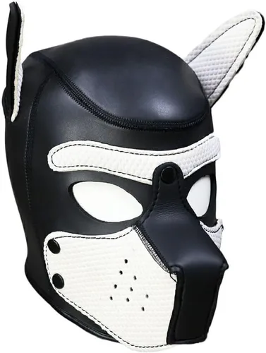 Vista 11 de Máscara de neopreno con capucha de perro y cachorro con bozal desmontable de cara completa máscara de cabeza de animal para Halloween Negro