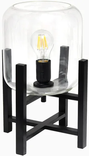 Vista 11 de Simple Designs LT1068-WHT Lámpara de mesa cilíndrica de vidrio montada en madera, blanco/transparente, 9 x 9 x 13.38 pulgadas