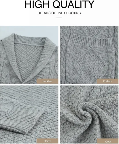 Vista 5 de JMIERR Men's Casual Long Sleeve Shawl Collar Buttons Down Cable Knit Cardigan Sweater with Pockets