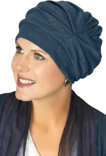 Vista 6 de Trinity Turbante 100% algodón - ¡3 estilos en uno! Sombreros encorvados para quimioterapia, para pacientes con cáncer. Amatista
